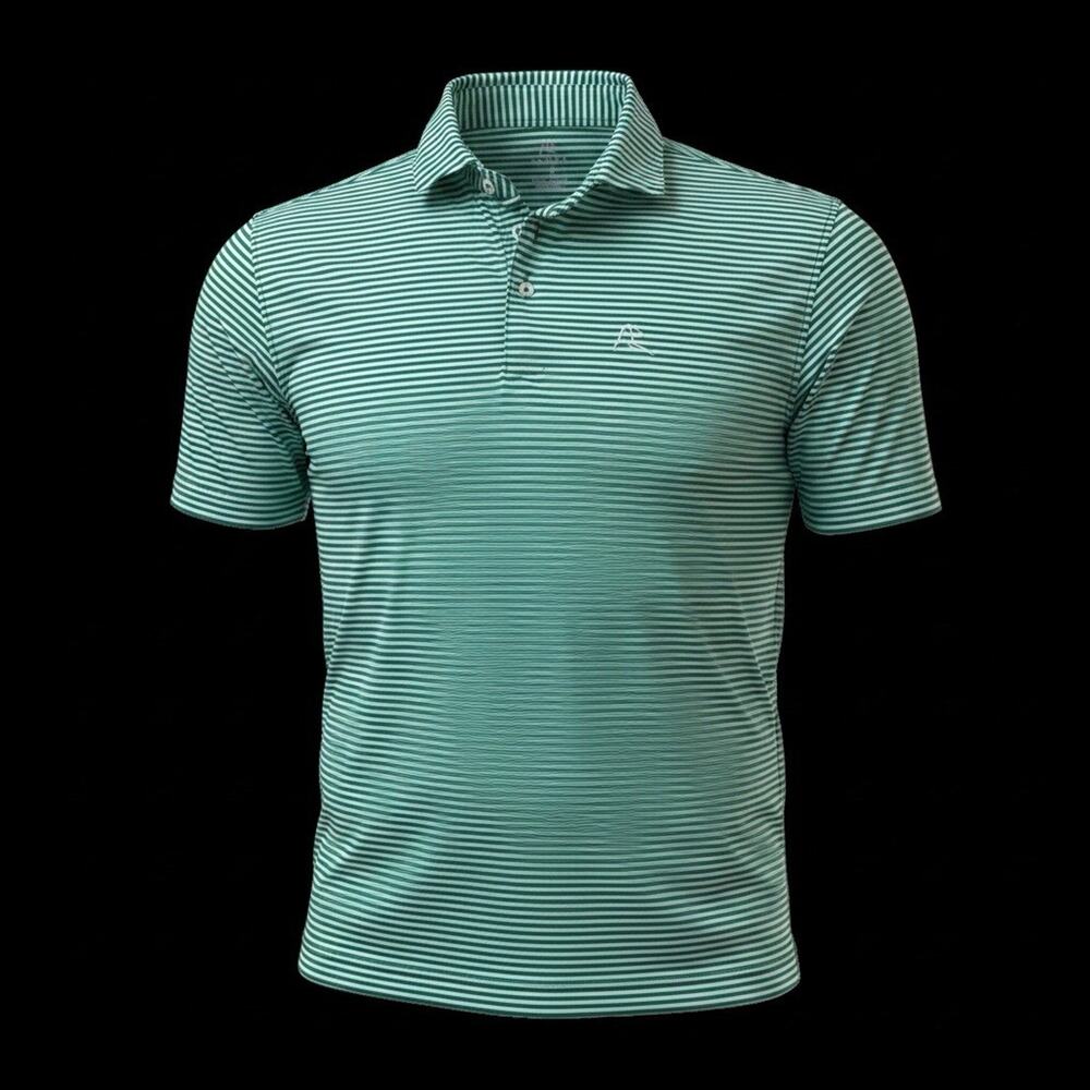 Rhoback Short Sleeve Striped Green Performance Polo Shirt Mens Size Small